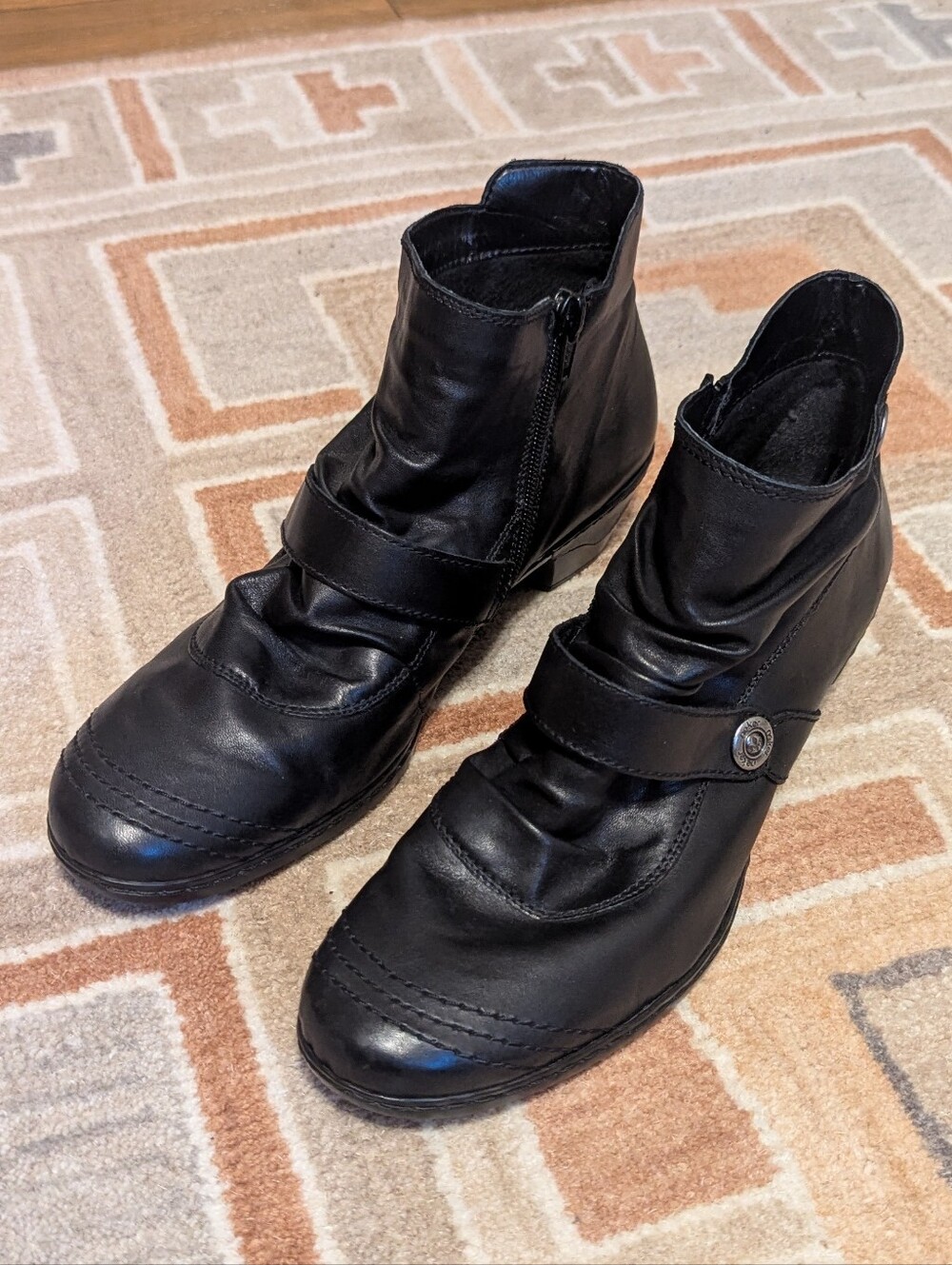 Rieker Antistress Lynn Ankle Boot Black Leather Size 9.5 Like New